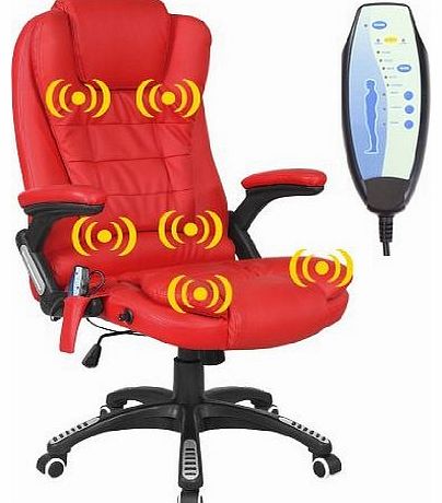 RIO RED RECLINING MASSAGE LEATHER OFFICE CHAIR w 6 POINT MASSAGE HIGH BACK COMPUTER DESK 360 SWIVEL