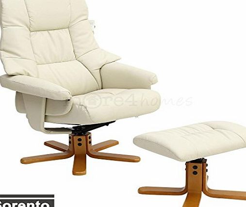 More4Homes SORENTO LEATHER SWIVEL RECLINER CHAIR ARMCHAIR with FOOT STOOL (Cream)