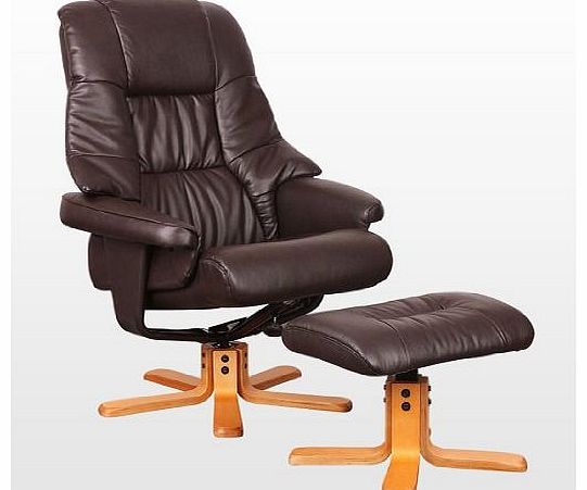SORENTO REAL LEATHER BROWN SWIVEL RECLINER ARMCHAIR CHAIR with FOOT STOOL