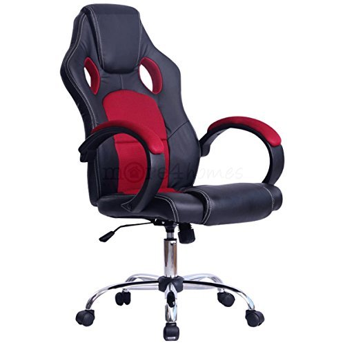 MORE4HOMES PRIX RED SPORTS RACING CAR OFFICE CHAIR, FAUX LEATHER with MESH TRIMMINGS