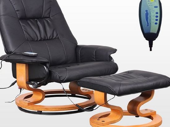 TUSCANY REAL LEATHER BLACK SWIVEL RECLINER MASSAGE CHAIR w FOOT STOOL ARMCHAIR 8 MOTOR MASSAGE UNIT BUILT IN