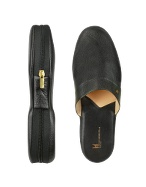 Amerigo - Black Calf Leather Travel Slippers w/Case