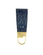 Blue Croc Stamped Leather Key Fob