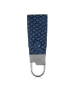 Blue Python Stamped Leather Key Fob