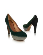 Moreschi Three-tone Dark Green Suede Platform Pump Shoes