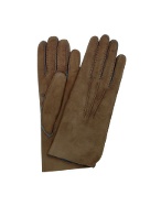 Moreschi Womens Brown Sueded Lambskin Gloves w/Blue