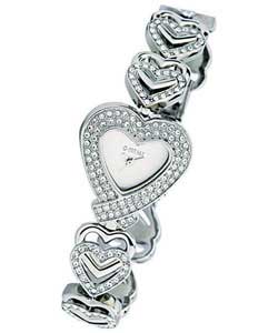 Ladies Diamonte Heart Watch