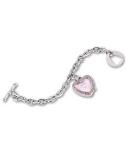 Ladies Q/A T-Bar Chain with Heart Watch