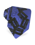 Moschino Blue Cassette Tape Woven Silk Tie