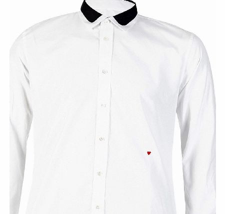 Contrast Collar Design White Shirt