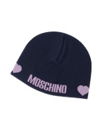Moschino Dark Blue and Lilac Hearts Signature Knit Skull Cap