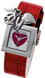 moschino Ladies Red Leather Strap Watch - Jewellery ()