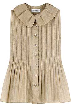 Gold wool-and-lurex blend sleeveless blouse with a Peter Pan collar.