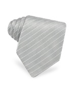 Moschino Silver and White Stripes Woven Silk Tie