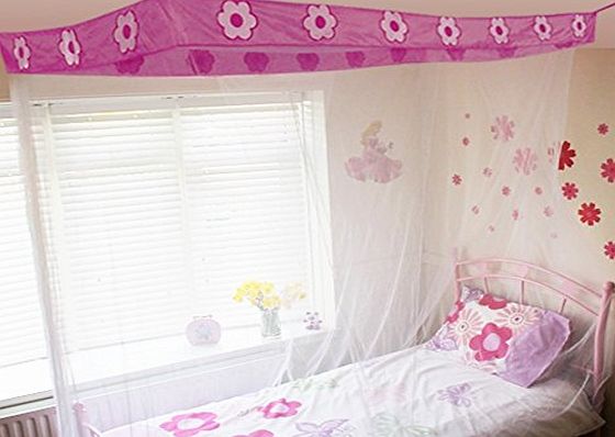 Mosquito Nets 4 U Kids Princess White Flower Bed Canopy With Gift Bag