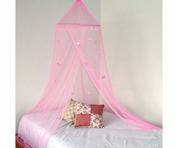 Mosquito Nets 4 U Pink Bed Canopy With Pink Shimmer Butterflies