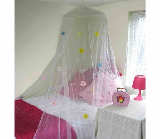 Mosquito Nets 4 U White Bed Canopy With Daisies