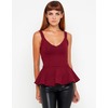Motel Rocks Motel Boa Peplum Top in Merlot