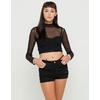 Motel Rocks Motel Ella Turtleneck Mesh Crop Top in Black