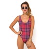 Motel Rocks Motel Goddess Plunge Back Swimsuit in Tartan Red
