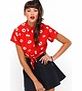 Motel Penny Tie Front Crop Shirt in Red Daisy