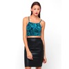 Motel Rocks Motel Sugar Crop Top in Stamped Velvet Jade