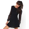 Motel Uma Mesh Sleeved Skater Dress in Black
