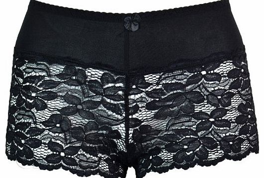 Womens Ladies full French Lace Floral Pattern Net Designed Brief Sexy Knickers Briefs Pants (Medium/Large, Black)