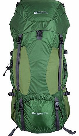 Mountain Warehouse Canyon Extreme Hiking Trekking Travel Strong Adjustable 80 Litre Rucksack Green One Size