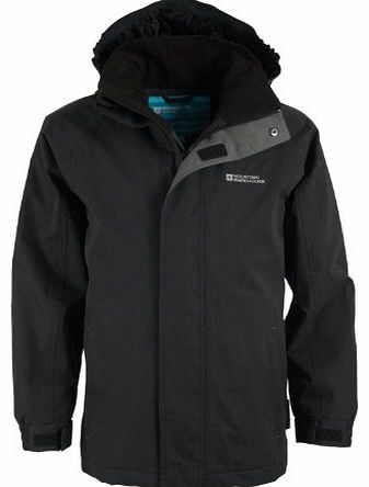 Mountain Warehouse Fizz Kids Childrens Waterproof Hooded Multiple Pockets Hiking Rain Coat Jacket Black 11-12 years