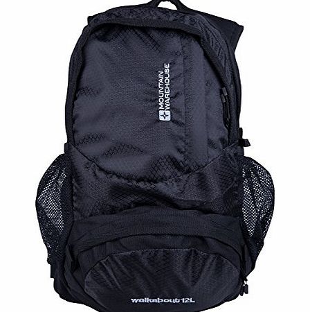 Mountain Warehouse Walkabout 12L Litre Rucksack Backpack Daypack Bag for Walking Running Hiking Black One Size