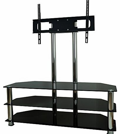Cantilever Glass TV Stand For Up To 60`` LED, LCD & Plasma Screen - Black glass with silver legs