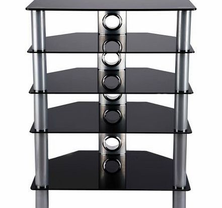 UMount MountRight Black Glass Silver Hifi AV DVD PS3 Wii Xbox Amplifier Speaker Rack Stand - 5 shelf