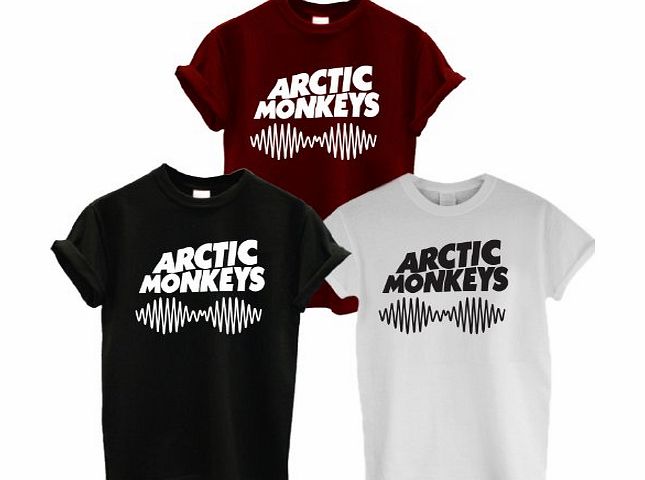 Mouse Prints Arctic Monkeys AM Sound Wave Fitted T Shirt (Small 34-36, Burgundy/White)