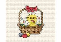 Mouseloft Mini Cross Stitch Card Kit - Easter Bunny Basket, Occasions Collection