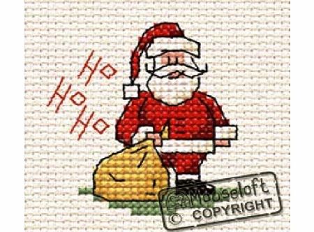 Mouseloft Mini Cross Stitch Card Kit - Ho Ho Ho Santa, Christmas Collection