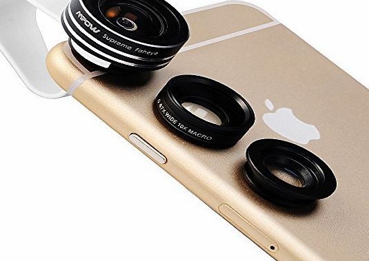 Mpow 3 in 1 Clip-On 180 Degree Supreme Fisheye   0.65X Wide Angle  10X Macro Lens For iPhone 6 / 6 Plus, iPhone 5 5S 4 4S Samsung HTC (No Dark Circle by the Fisheye lens)