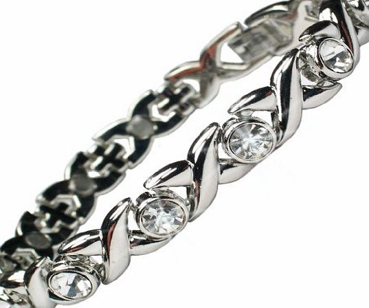 MPS JAMIAN S Ladies Magnetic Bracelet with White Crystals and Powerful Rare-Earth Magnets with Free Elegant Gift Wallet - SIZE L