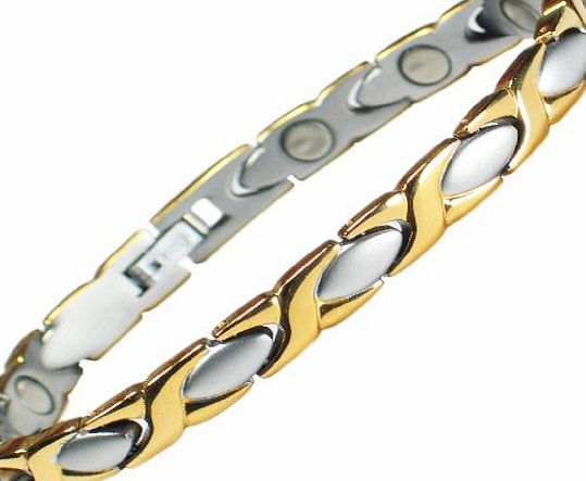 Special Offer Ladies Classic Stainless Steel Magnetic Bracelet with Fold-Over Clasp, Powerful 3,000 gauss Magnets + Free Gift Wallet. Size S, MORE LENGTHS AVAILABLE