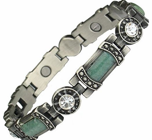 TERRA GH Ladies Gothic style Jade stones and Crystals Magnetic Bracelet with Clasp Featuring Strong 3,000 gauss Neodymium Magnets - L - 19.5 cm