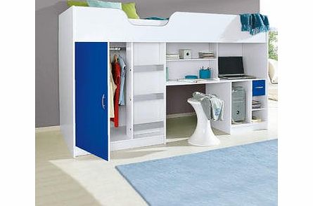 Mrsflatpack Lifestyle High Bed White with blue Door and Drawer M1400BLU
