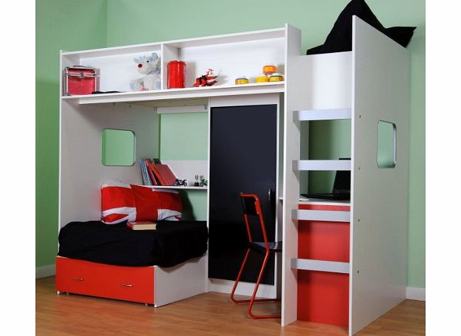 Mrsflatpack RUTLAND HIGH SLEEPER CABIN BED RED/BLACK M1044RB