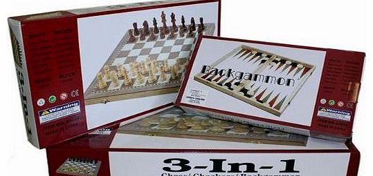 3 in 1 Wooden Board Game Set Compendium Travel Games Chess Backgammon Draughts