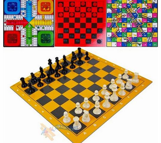 4 in 1 Traditional Board Travel Game Set Chess Ludo Snakes and Ladders Draughts