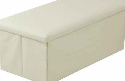 MTS Large Faux Leather Ottoman Folding Storage Pouffe Toy Box Foot Stool Seat Single or Double in Black, Brown, Cream, Red or Pink (Cream, Double)