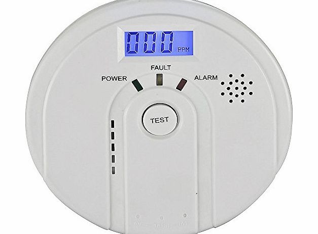 Fire Safety Carbon Monoxide Detector Alarm Battery Powered Backlight Digital LCD Display and Voice Warning, White