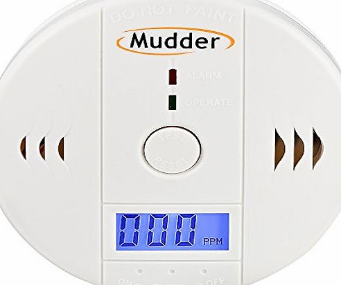Mudder Fire Safety Carbon Monoxide Detector Alarm CO Alarm Meter Tester Battery Powered Backlight Digital LCD Display and Voice Warning, White