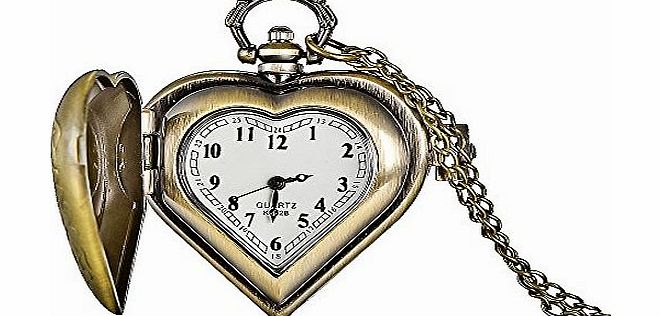 Mudder Ladies Women Bronze Love Heart Shapped Retro Necklace Pendant Pocket Watch