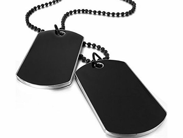 MunkiMix 2PCS Alloy Enamel Pendant Necklace Black Army Name Double Dog Tag Biker 27 Inch Chain Men ,Chain