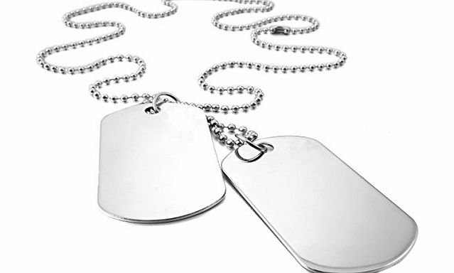 MunkiMix 2PCS Alloy Pendant Necklace Silver Army Double Dog Tag Biker 27 Inch Chain Men ,Chain